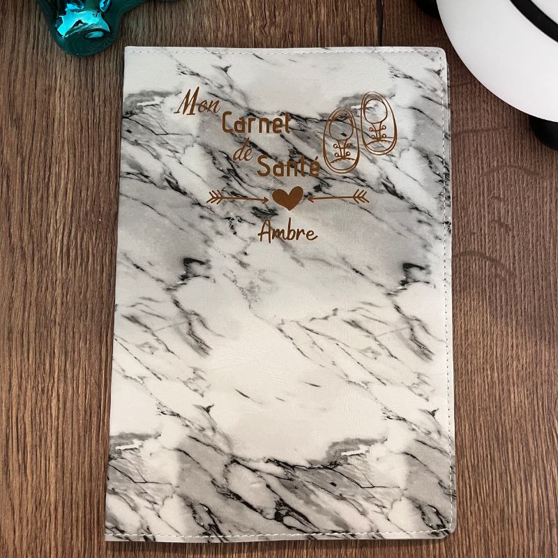 Protège Carnet de Santé Personnalisé Marbre Blanc