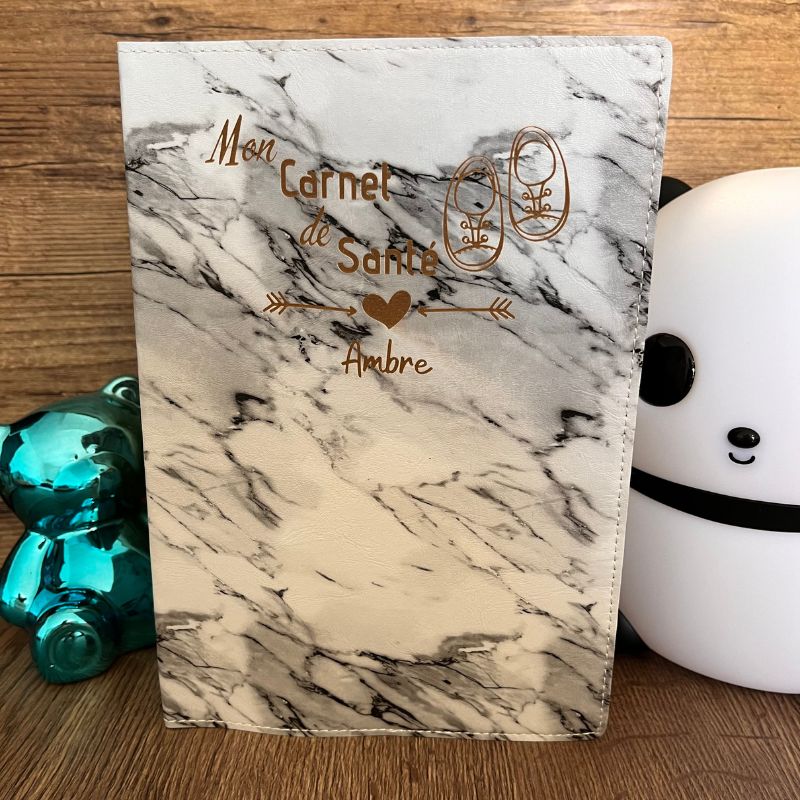 Protège Carnet de Santé Personnalisé Marbre Blanc